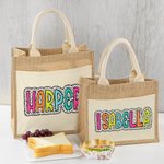 Personalised Dalmatian Dots Jute Tote Bag with Pocket and Colourful Name Reusable Back to School Wedding Beach Gift for Women