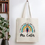 Sac à Main en Toile Personnalisé avec Nom et Personnage Motif Arc-en-ciel Cadeau de Rentrée pour l'Enseignant