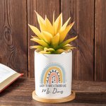 Gepersonaliseerde Lucky To Have A Teacher Like You Regenboog Keramische Plant Pot met Bamboe Basis en Naam Waardering Verjaardagscadeau voor Leraar