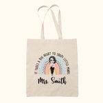 Sac à Main en Toile Personnalisé avec Nom et Personnage Motif Arc-en-ciel Cadeau de Rentrée pour l'Enseignant