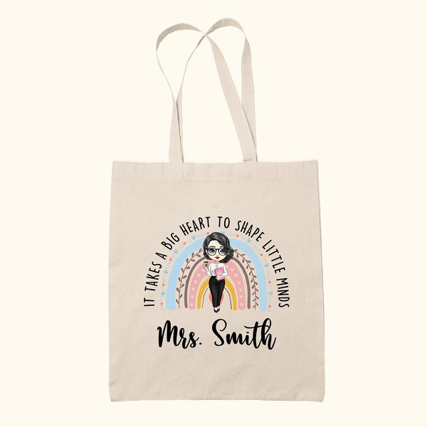Sac à Main en Toile Personnalisé avec Nom et Personnage Motif Arc-en-ciel Cadeau de Rentrée pour l'Enseignant