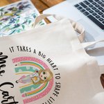 Sac à Main en Toile Personnalisé avec Nom et Personnage Motif Arc-en-ciel Cadeau de Rentrée pour l'Enseignant