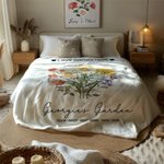 Personalized Love Grows Here Birth Flower Bouquet Soft Fleece Blanket with Name Birthday Anniversary Gift for Family