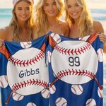 Personalized Oversized Embroidery Monogrammed Baseball Beach Towel Quick Dry Summer Travel Essential Birthday Gift for Sports Lover