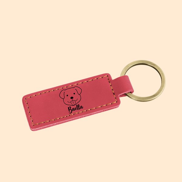 Personalised Line Drawing Pet Portrait Leather Keychain with Name Multicolour Available Birthday Gift for Pet Lovers Owners