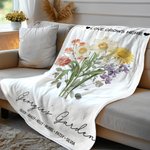 Personalized Love Grows Here Birth Flower Bouquet Soft Fleece Blanket with Name Birthday Anniversary Gift for Family