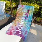 Henkilökohtainen ylimitoitettu ylisuuri Nopea kuivaus Tie Dye rantapyyhe nimellä Syntymäpäivä Kesäloma Party lahja hänelle