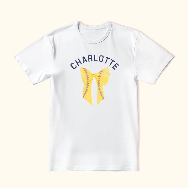 Personalizada Multicolor Béisbol Coqueta Lazo 100% Algodón Camiseta de Mujer con Nombre Cumpleaños Equipo Juego Regalo para los amantes del deporte de