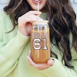 Personalised Baseball Number Name Drinking Glasses with Bamboo Lids and Glass Straw Birthday Gift for Sports Lover