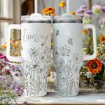 Personalised Multi-colour Butterfly Flower 40oz Tumbler with Name and Straw Mother’s Day Gift for Her