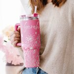 Personalised Multi-colour Butterfly Flower 40oz Tumbler with Name and Straw Mother’s Day Gift for Her