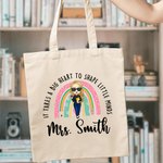 Sac à Main en Toile Personnalisé avec Nom et Personnage Motif Arc-en-ciel Cadeau de Rentrée pour l'Enseignant