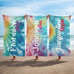 Henkilökohtainen ylimitoitettu ylisuuri Nopea kuivaus Tie Dye rantapyyhe nimellä Syntymäpäivä Kesäloma Party lahja hänelle