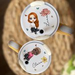 Personlig tecknad flicka kvinnor födelseblomma tumbler namntagg lock topplock för 20oz till 40oz Stanley tumbler tillbehör födelsedagspresent till henne