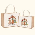 Gepersonaliseerde Retro Wilde Bloemen MRS. Jute draagtas met naam Bruidsschower Lerarendag cadeau voor vrouwen