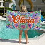 Personalised Quick Dry Retro Paisley Oversized Soft Microfiber Beach Towel with Name Summer Travel Essential Party Birthday Gift for Women