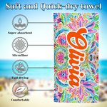 Personalised Quick Dry Retro Paisley Oversized Soft Microfiber Beach Towel with Name Summer Travel Essential Party Birthday Gift for Women