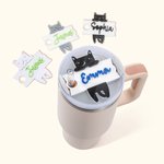Personalized Cute Cat Glitter Tumbler Name Tag Plate Acrylic Lid Topper Accessory for Stanley Cup Birthday Gift for Cat Lovers