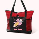 Sac Personnalisé avec Prénom Motif Crayon à Nœud Papillon Sac de Grande Capacité Accessoire de Voyage en Toile Cadeau de Remerciment pour Enseignant