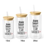 Personalisierte lustige Lieblingskind 12oz 16oz 20oz Glas Becher mit 2-7 Kindernamen Deckel und Strohhalm Geburtstag Thanksgiving Geschenk für Familie