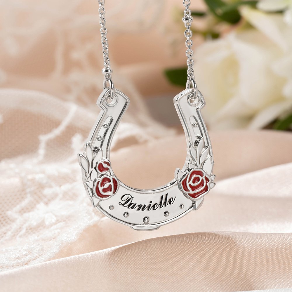 Personalized Color-changing Horseshoe Rose Necklace with Engraved Name Wedding Party Gift for Horse Lovers 3