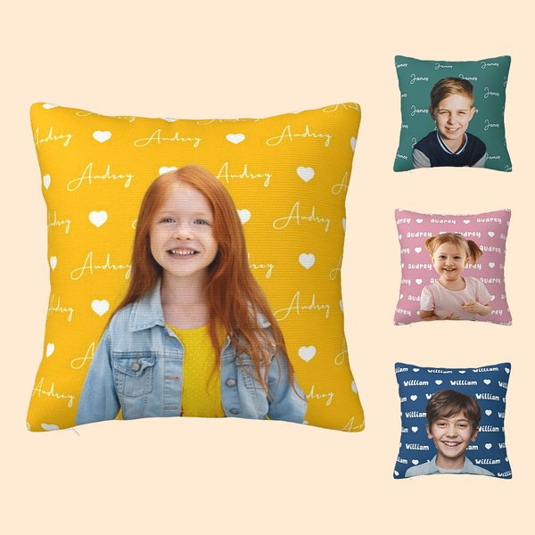 Taie de Coussin Personnalisée avec Photo et Nom Décoration Intérieure Multicolore Cadeau Fête Anniversaire pour Famille