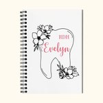 Personalised Floral Tooth Dental Tools A5 Spiral Notebook with Title and Name Thank You Graduation Gift for Dentists