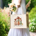 Gepersonaliseerde Retro Wilde Bloemen MRS. Jute draagtas met naam Bruidsschower Lerarendag cadeau voor vrouwen