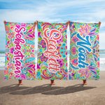 Personalised Quick Dry Retro Paisley Oversized Soft Microfiber Beach Towel with Name Summer Travel Essential Party Birthday Gift for Women