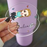 Personlig tecknad flicka kvinnor födelseblomma tumbler namntagg lock topplock för 20oz till 40oz Stanley tumbler tillbehör födelsedagspresent till henne