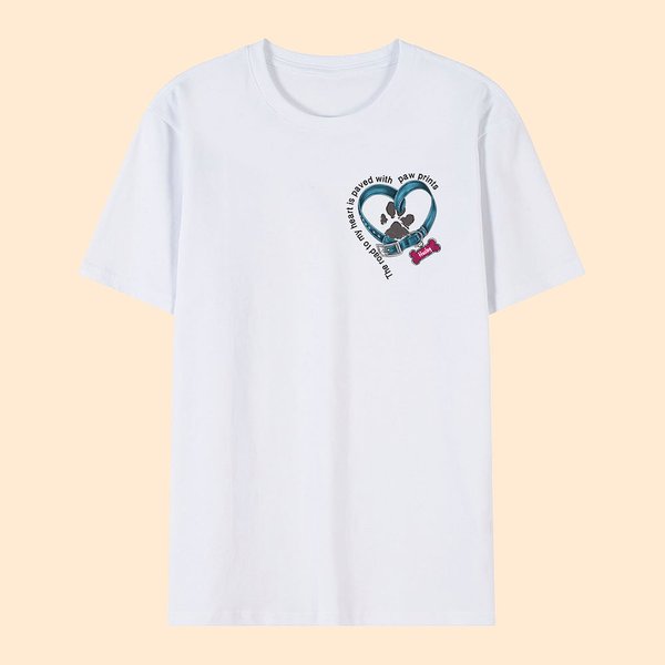 Personalisierte Der Weg zu meinem Herzen ist mit Pfotenabdrücken gepflastert 100% Baumwolle Unisex-T-Shirt mit Namen Geburtstag Geschenk für Tierliebh