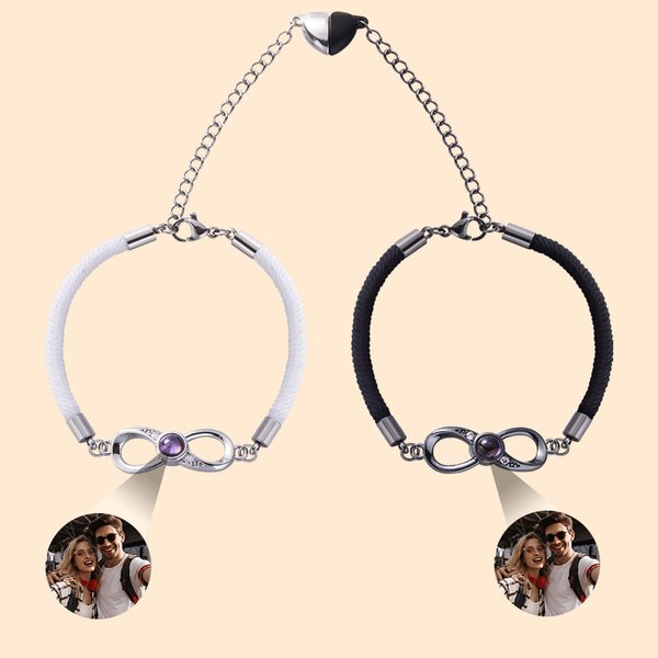 Juego de 2 pulseras personalizadas de proyección de fotos infinitas con corazón magnético Regalo de cumpleaños y aniversario para parejas