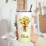 Personalized Gradient Colour Bow Birth Flower Bouquet 20oz Name Tumbler with Straw Anniversary Birthday Gift for Her