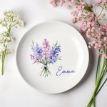 Personalized Birth Flower Bouquet Ring Dish Jewellery Tray with Name Birthday Bridesmaid Party Gift for Her