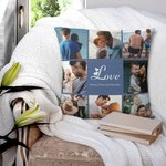 Personalized Heart Love Photo Collage Throw Pillow Cover with Text Home Decor Birthday Anniversary Housewarming Gift for Couple Family