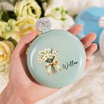 Personalised Glitter Birth Flower Bouquet 5oz Flask with Rhinestone Lid and Name Birthday Bridesmaid Party Gift for Her