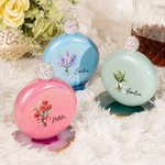 Personalised Glitter Birth Flower Bouquet 5oz Flask with Rhinestone Lid and Name Birthday Bridesmaid Party Gift for Her