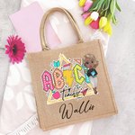 Personalisierte Bleistift Teach Tour Cartoon Zeichen wiederverwendbare Jute Tote Tasche mit Namen zurück zu Schule Wertschätzung umweltfreundliches Geschenk für Lehrer