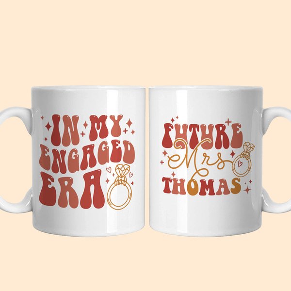 Personalised In My Engaged Era Future Mrs 11oz 15oz Ceramic Mug with Name Engagement Bachelorette Party Bridal Shower Gift for Bride