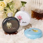 Personalised Glitter Birth Flower Bouquet 5oz Flask with Rhinestone Lid and Name Birthday Bridesmaid Party Gift for Her
