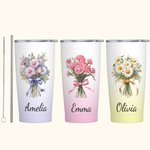 Personalized Gradient Colour Bow Birth Flower Bouquet 20oz Name Tumbler with Straw Anniversary Birthday Gift for Her