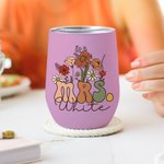 Personalisierte Vintage Wildblumen Frau 12oz Wein Becher mit Namen und Strohhalm Reinigungsbürste Hochzeit zurück zu Schule Geschenk für Braut Lehrer