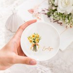 Personalized Birth Flower Bouquet Ring Dish Jewellery Tray with Name Birthday Bridesmaid Party Gift for Her