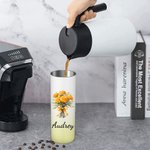 Personalised Watercolour Birth Flower Bouquet 20oz Skinny Tumbler with Name and Straw Birthday Bridal Shower Gift for Women