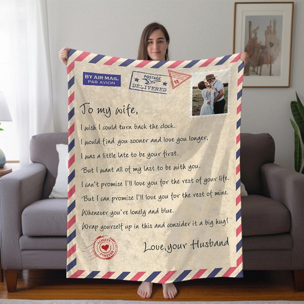 Personalised Romantic Love Letter Blanket with Photo Valentine's Day Anniversary Gift for Wife Husband