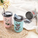 Personalizzato acquerello nascita nome fiore 12 oz isolato caffè Tumbler con cannuccia e coperchio Housewarming compleanno regalo di favore per le don
