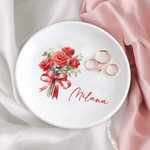 Personalized Birth Flower Bouquet Ring Dish Jewellery Tray with Name Birthday Bridesmaid Party Gift for Her