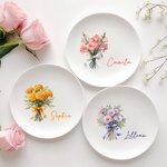 Personalized Birth Flower Bouquet Ring Dish Jewellery Tray with Name Birthday Bridesmaid Party Gift for Her