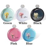 Personalised Glitter Birth Flower Bouquet 5oz Flask with Rhinestone Lid and Name Birthday Bridesmaid Party Gift for Her
