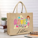 Personalisierte Bleistift Teach Tour Cartoon Zeichen wiederverwendbare Jute Tote Tasche mit Namen zurück zu Schule Wertschätzung umweltfreundliches Geschenk für Lehrer